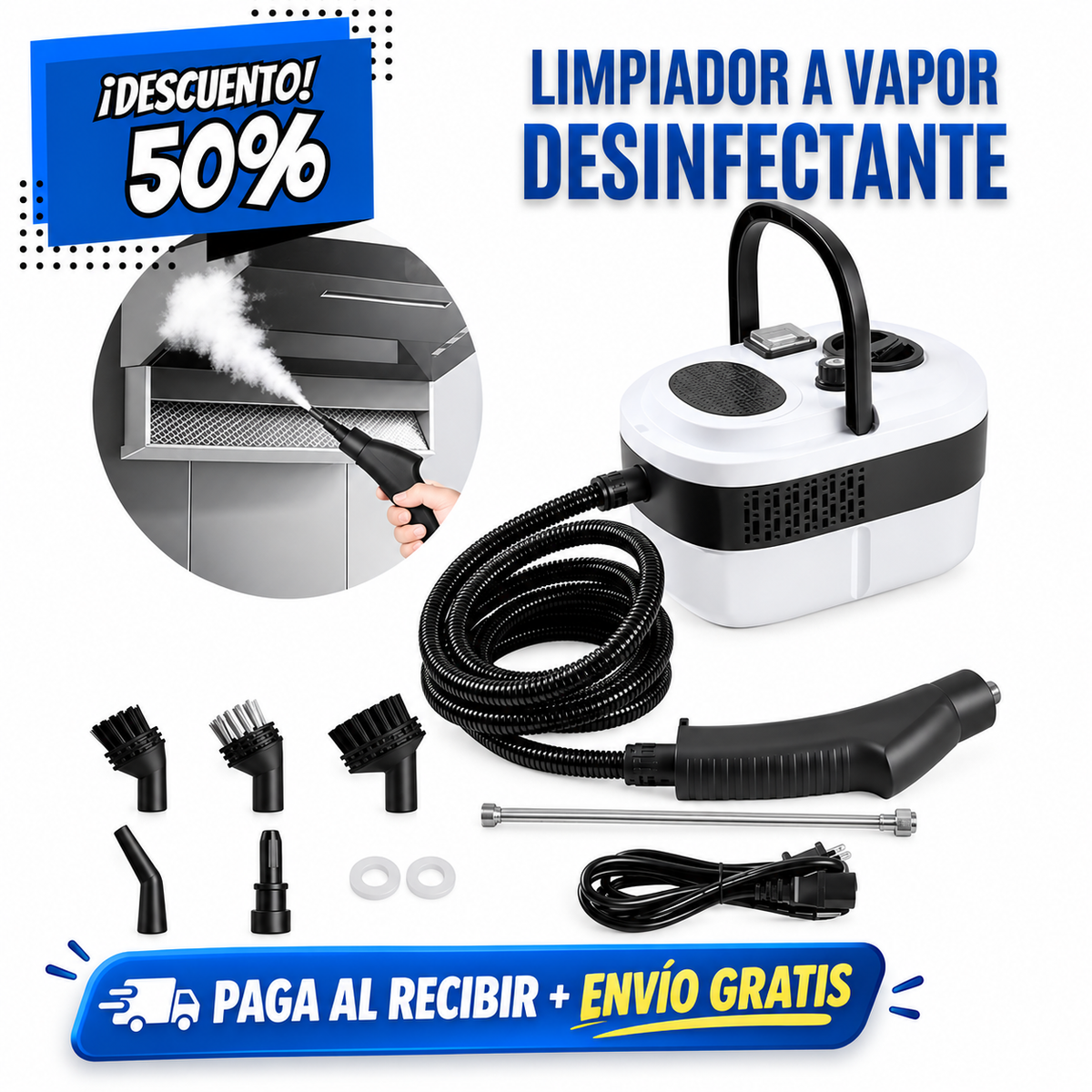 Limpiadora a Vapor Portátil 2500W | Elimina el Sarro y Desinfecta en Segundos sin Esfuerzo